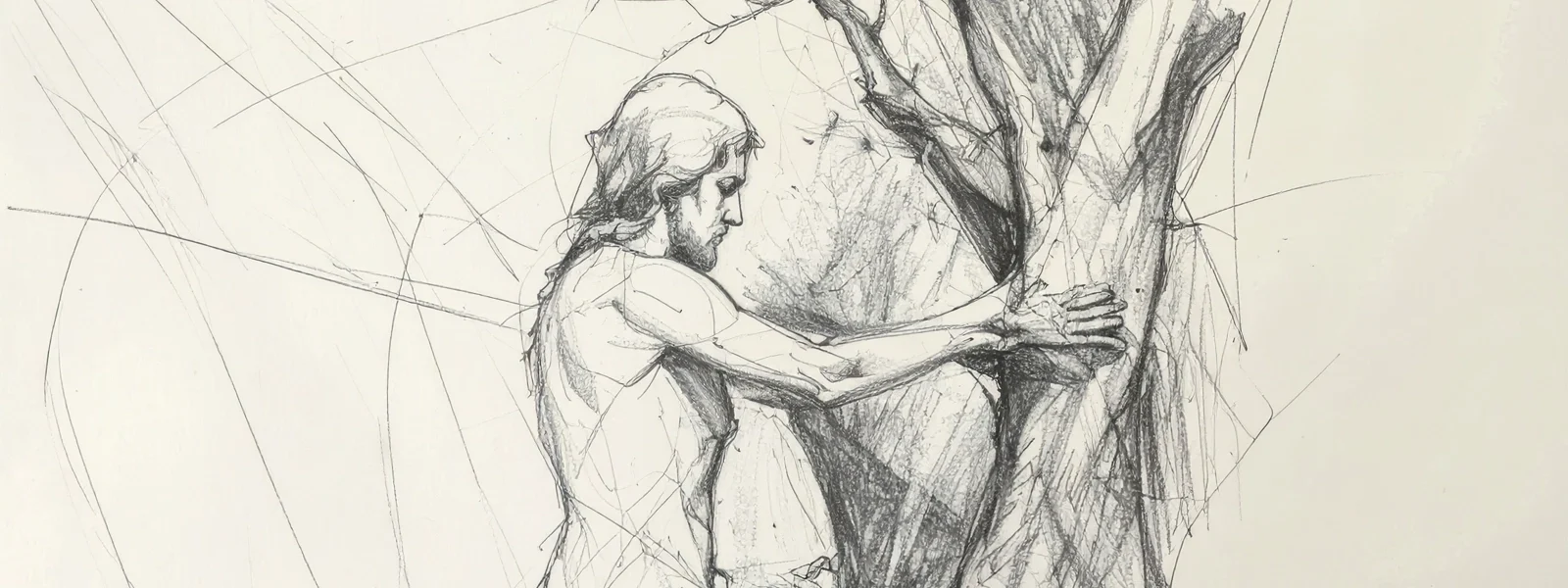 Contact Banner sketch of man holding a tree